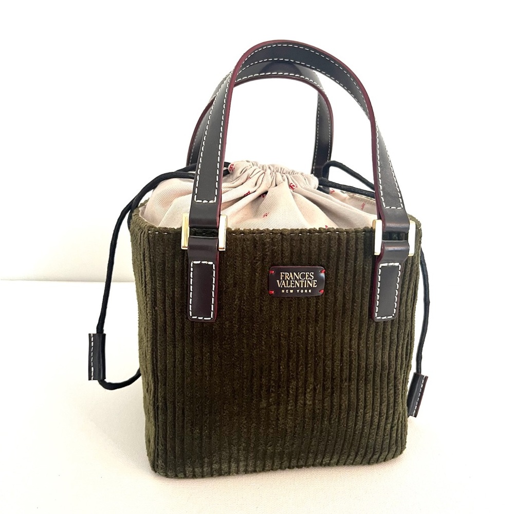 Frances Valentine Moxy Corduroy Bag in Olive with Black Leather Accents